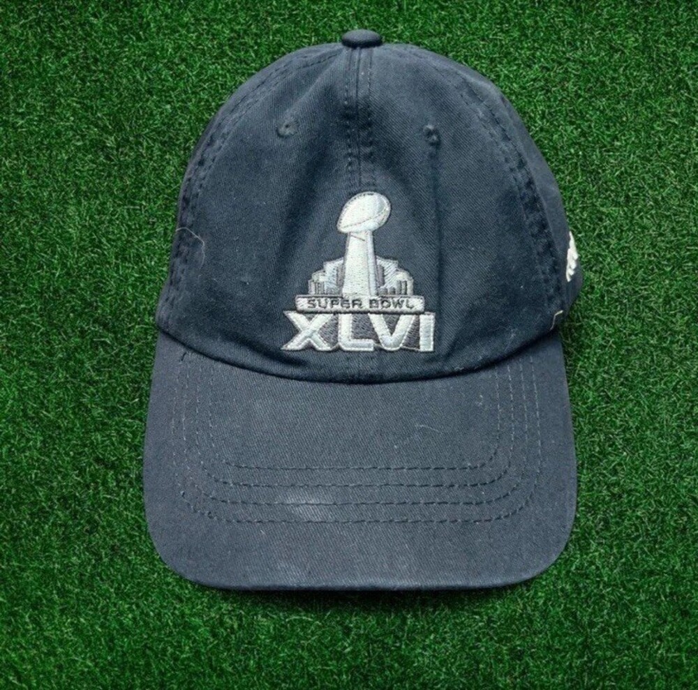 NFL Super Bowl XLVI Embroidered Hat Black Adjustable Strapback Cap